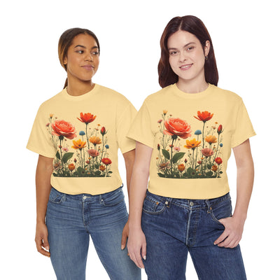 Wildflowers and Orange Roses, Graphic T-Shirts for Women, Floral Shirt, Womens Short Sleeve, Ladies Graphic Tees #5044TTS