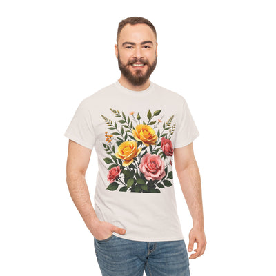 Wildflowers and Pink & Yellow Roses, Graphic T-Shirts for Women, Floral Shirt, Womens Short Sleeve, Ladies Graphic Tees #5149TTS