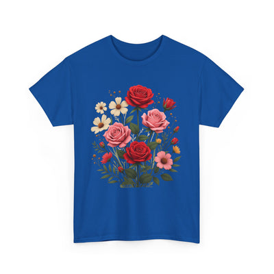 Wildflowers and Pink & Red Roses, Graphic T-Shirts for Women, Floral Shirt, Womens Short Sleeve, Ladies Graphic Tees #5134TTS