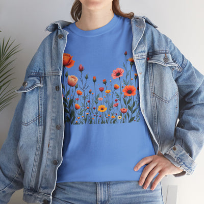 Wildflowers and Orange Roses, Graphic T-Shirts for Women, Floral Shirt, Womens Short Sleeve, Ladies Graphic Tees #5042TTS