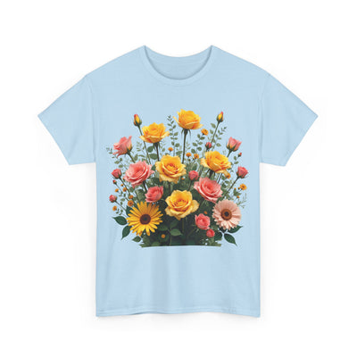 Wildflowers and Pink & Yellow Roses, Graphic T-Shirts for Women, Floral Shirt, Womens Short Sleeve, Ladies Graphic Tees #5141TTS