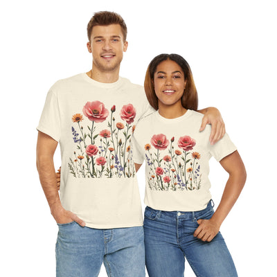 Wildflowers and Pink Roses, Graphic T-Shirts for Women, Floral Shirt, Womens Short Sleeve, Ladies Graphic Tees #5015TTS