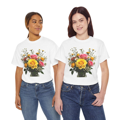 Wildflowers and Pink & Yellow Roses, Graphic T-Shirts for Women, Floral Shirt, Womens Short Sleeve, Ladies Graphic Tees #5143TTS