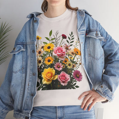 Wildflowers and Pink & Yellow Roses, Graphic T-Shirts for Women, Floral Shirt, Womens Short Sleeve, Ladies Graphic Tees #5150TTS