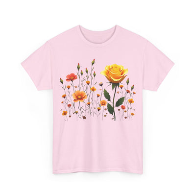Wildflowers and a Yellow Rose, Graphic T-Shirts for Women, Floral Shirt, Womens Short Sleeve, Ladies Graphic Tees #5010TTS