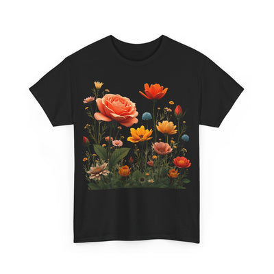 Wildflowers and Orange Roses, Graphic T-Shirts for Women, Floral Shirt, Womens Short Sleeve, Ladies Graphic Tees #5044TTS