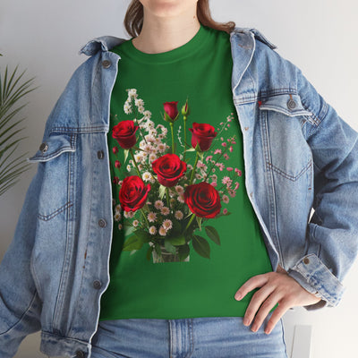 Wildflowers and Red Roses, Graphic T-Shirts for Women, Floral Shirt, Womens Short Sleeve, Ladies Graphic Tees #5130TTS