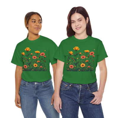 Wildflowers and Yellow Roses, Graphic T-Shirts for Women, Floral Shirt, Womens Short Sleeve, Ladies Graphic Tees #5026TTS