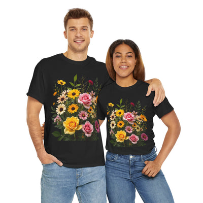 Wildflowers and Pink & Yellow Roses, Graphic T-Shirts for Women, Floral Shirt, Womens Short Sleeve, Ladies Graphic Tees #5150TTS