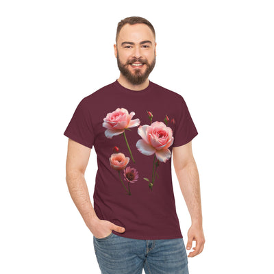 Wildflowers and Pink Roses, Graphic T-Shirts for Women, Floral Shirt, Womens Short Sleeve, Ladies Graphic Tees #5019TTS