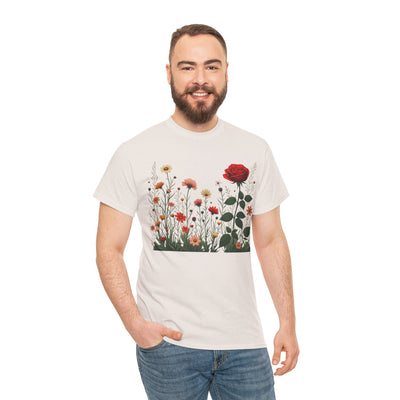 Wildflowers and a Red Rose, Graphic T-Shirts for Women, Floral Shirt, Womens Short Sleeve, Ladies Graphic Tees #5008TTS