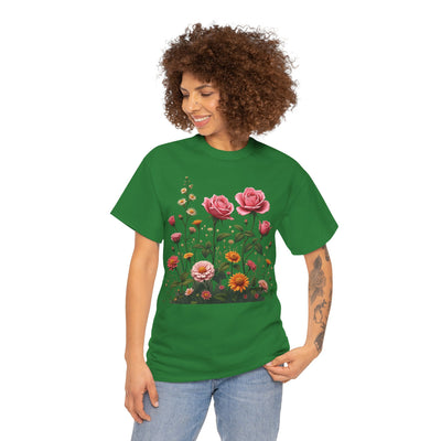 Wildflowers and Pink Roses, Graphic T-Shirts for Women, Floral Shirt, Womens Short Sleeve, Ladies Graphic Tees #5013TTS