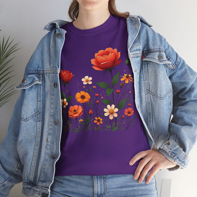 Wildflowers and Orange Roses, Graphic T-Shirts for Women, Floral Shirt, Womens Short Sleeve, Ladies Graphic Tees #5043TTS