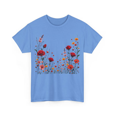 Wildflowers and Red Roses, Graphic T-Shirts for Women, Floral Shirt, Womens Short Sleeve, Ladies Graphic Tees #5033TTS