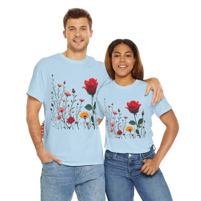Wildflowers and a Red Rose, Graphic T-Shirts for Women, Floral Shirt, Womens Short Sleeve, Ladies Graphic Tees #5006TTS