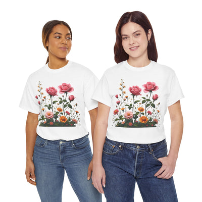 Wildflowers and Pink Roses, Graphic T-Shirts for Women, Floral Shirt, Womens Short Sleeve, Ladies Graphic Tees #5013TTS
