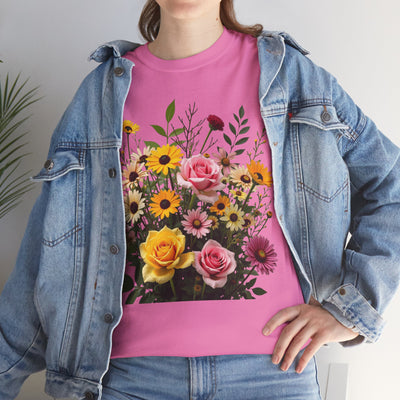 Wildflowers and Pink & Yellow Roses, Graphic T-Shirts for Women, Floral Shirt, Womens Short Sleeve, Ladies Graphic Tees #5150TTS