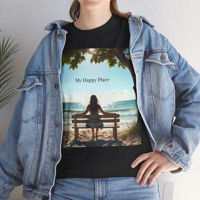 My Happy Place, Woman on Bench, Looking at Waves,Safe Place T-Shirt, Finding My Happy Place Top, Ocean Waves,#5003STS