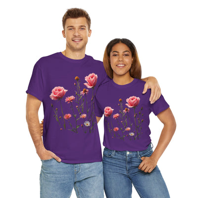 Wildflowers and Pink Roses, Graphic T-Shirts for Women, Floral Shirt, Womens Short Sleeve, Ladies Graphic Tees #5018TTS