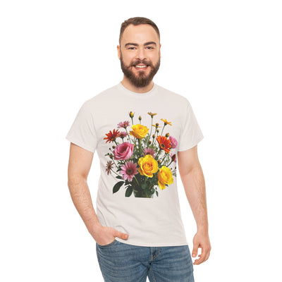 Wildflowers and Pink & Yellow Roses, Graphic T-Shirts for Women, Floral Shirt, Womens Short Sleeve, Ladies Graphic Tees #5138TTS