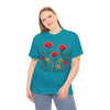 Wildflowers and Red Roses, Graphic T-Shirts for Women, Floral Shirt, Womens Short Sleeve, Ladies Graphic Tees #5034TTS