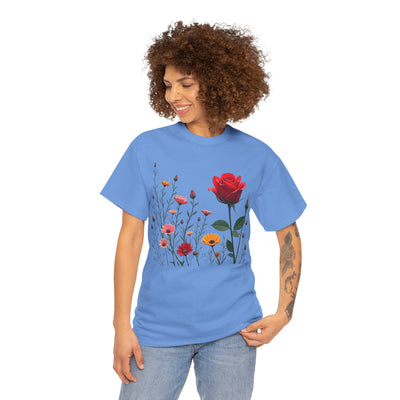 Wildflowers and a Red Rose, Graphic T-Shirts for Women, Floral Shirt, Womens Short Sleeve, Ladies Graphic Tees #5006TTS