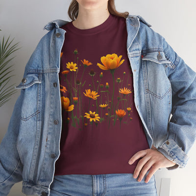 Wildflowers and Yellow Roses, Graphic T-Shirts for Women, Floral Shirt, Womens Short Sleeve, Ladies Graphic Tees #5011TTS
