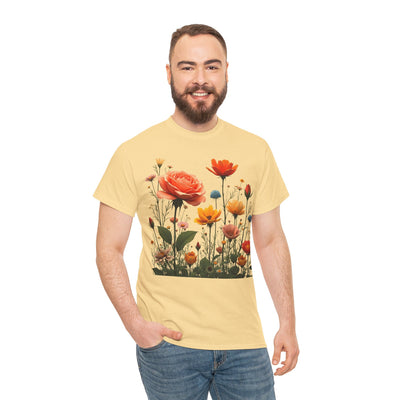Wildflowers and Orange Roses, Graphic T-Shirts for Women, Floral Shirt, Womens Short Sleeve, Ladies Graphic Tees #5044TTS