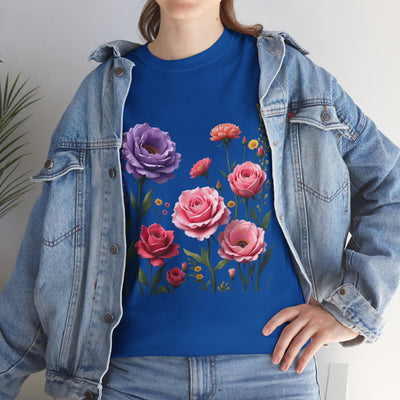 Wildflowers and Pink/Violet Roses, Graphic T-Shirts for Women, Floral Shirt, Womens Short Sleeve, Ladies Graphic Tees #5100TTS