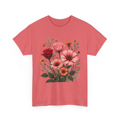 Wildflowers and Pink & Red Roses, Graphic T-Shirts for Women, Floral Shirt, Womens Short Sleeve, Ladies Graphic Tees #5133TTS