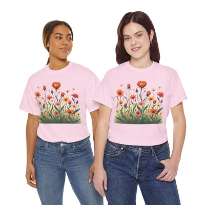 Wildflowers and Orange Roses, Graphic T-Shirts for Women, Floral Shirt, Womens Short Sleeve, Ladies Graphic Tees #5047TTS