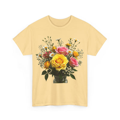 Wildflowers and Pink & Yellow Roses, Graphic T-Shirts for Women, Floral Shirt, Womens Short Sleeve, Ladies Graphic Tees #5143TTS