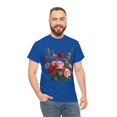 Wildflowers and Red & Pink Roses, Graphic T-Shirts for Women, Floral Shirt, Womens Short Sleeve, Ladies Graphic Tees #5132TTS