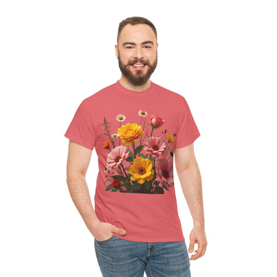 Wildflowers and Pink & Yellow Roses, Graphic T-Shirts for Women, Floral Shirt, Womens Short Sleeve, Ladies Graphic Tees #5147TTS