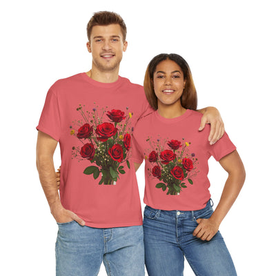 Wildflowers and Red Roses, Graphic T-Shirts for Women, Floral Shirt, Womens Short Sleeve, Ladies Graphic Tees #5131TTS