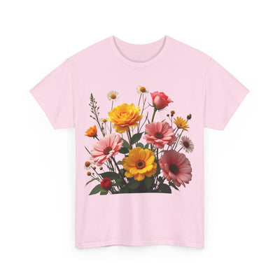 Wildflowers and Pink & Yellow Roses, Graphic T-Shirts for Women, Floral Shirt, Womens Short Sleeve, Ladies Graphic Tees #5147TTS