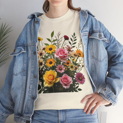 Wildflowers and Pink & Yellow Roses, Graphic T-Shirts for Women, Floral Shirt, Womens Short Sleeve, Ladies Graphic Tees #5150TTS