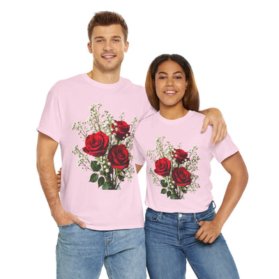 Wildflowers and Red Roses, Graphic T-Shirts for Women, Floral Shirt, Womens Short Sleeve, Ladies Graphic Tees #5127TTS