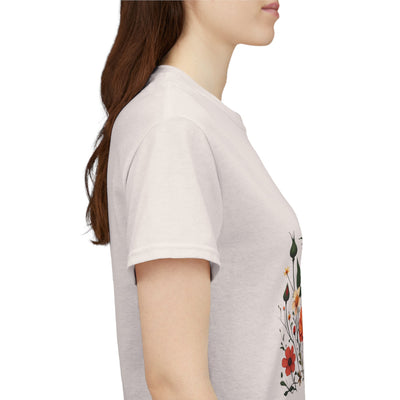 Wildflowers and Orange Roses, Graphic T-Shirts for Women, Floral Shirt, Womens Short Sleeve, Ladies Graphic Tees #5043TTS