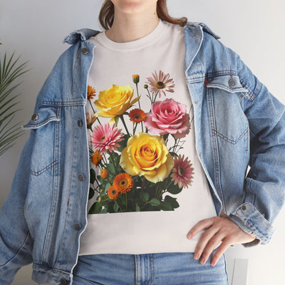 Wildflowers and Pink & Yellow Roses, Graphic T-Shirts for Women, Floral Shirt, Womens Short Sleeve, Ladies Graphic Tees #5148TTS