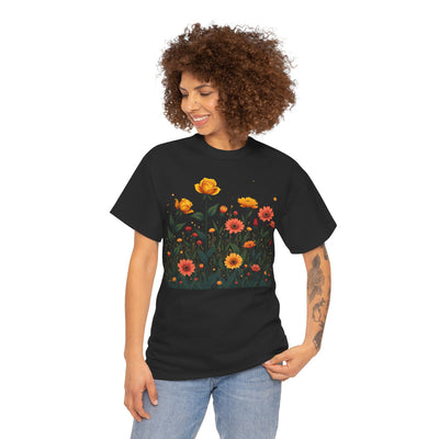 Wildflowers and Yellow Roses, Graphic T-Shirts for Women, Floral Shirt, Womens Short Sleeve, Ladies Graphic Tees #5026TTS
