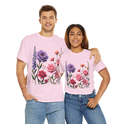 Wildflowers and Pink/Violet Roses, Graphic T-Shirts for Women, Floral Shirt, Womens Short Sleeve, Ladies Graphic Tees #5100TTS