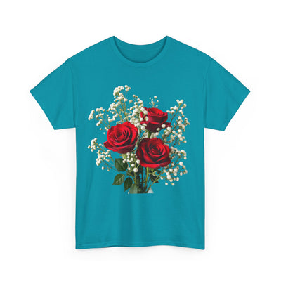 Wildflowers and Red Roses, Graphic T-Shirts for Women, Floral Shirt, Womens Short Sleeve, Ladies Graphic Tees #5127TTS