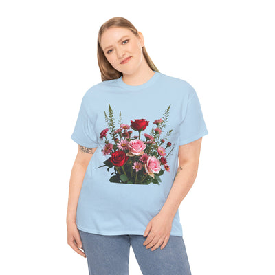 Wildflowers and Red & Pink Roses, Graphic T-Shirts for Women, Floral Shirt, Womens Short Sleeve, Ladies Graphic Tees #5132TTS