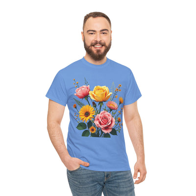 Wildflowers and Pink & Yellow Roses, Graphic T-Shirts for Women, Floral Shirt, Womens Short Sleeve, Ladies Graphic Tees #5146TTS