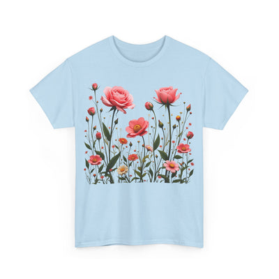 Wildflowers and Pink Roses, Graphic T-Shirts for Women, Floral Shirt, Womens Short Sleeve, Ladies Graphic Tees #5022TTS