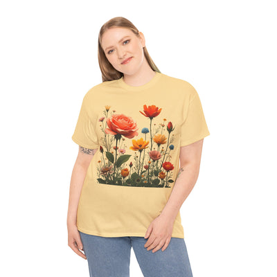 Wildflowers and Orange Roses, Graphic T-Shirts for Women, Floral Shirt, Womens Short Sleeve, Ladies Graphic Tees #5044TTS