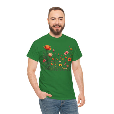 Wildflowers and Orange Roses, Graphic T-Shirts for Women, Floral Shirt, Womens Short Sleeve, Ladies Graphic Tees #5042TTS