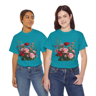 Wildflowers and Red & Pink Roses, Graphic T-Shirts for Women, Floral Shirt, Womens Short Sleeve, Ladies Graphic Tees #5132TTS