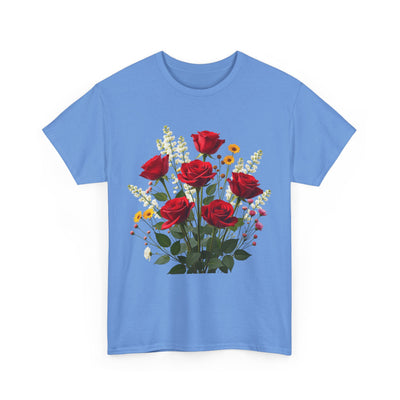 Wildflowers and Red Roses, Graphic T-Shirts for Women, Floral Shirt, Womens Short Sleeve, Ladies Graphic Tees #5128TTS